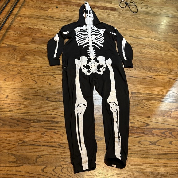 TIPSY ELVES ONE PIECE ZIP UP MASK SKELETON JUMPSUIT Unisex Size XL HALLOWEEN‎ - Picture 2 of 14